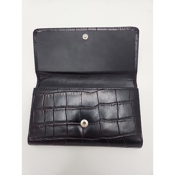 Vintage Dooney & Bourke Reptile Pattern Leather Trifold Checkbook Wallet Black - Picture 3 of 6